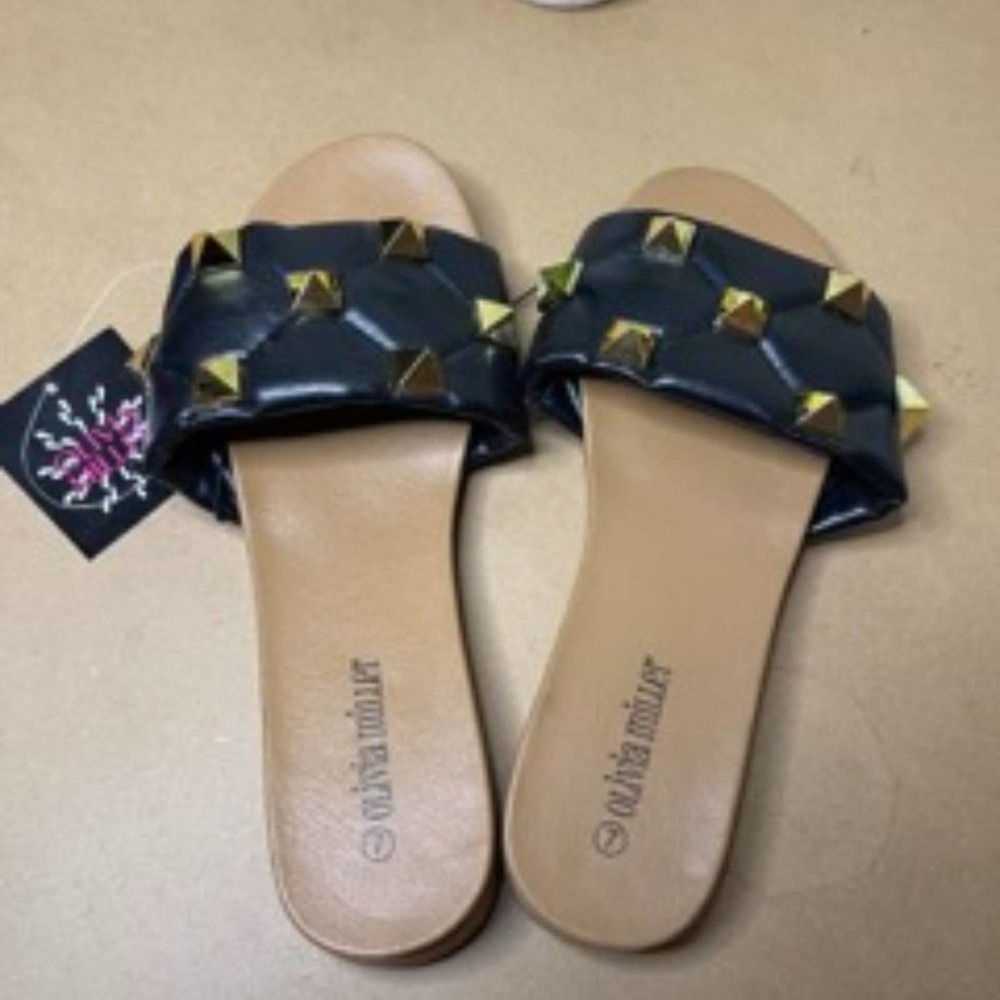 Olivia Miller Women’s Fashion Ladies Shoes, Emma Quilted Gold Studded Strap NWT